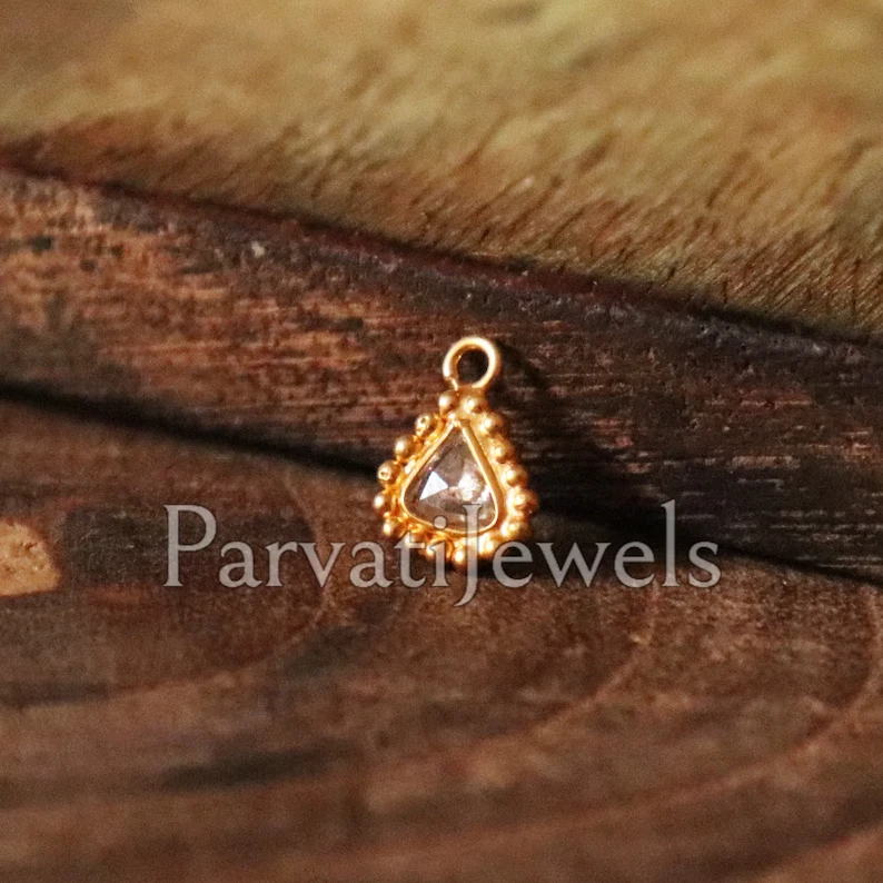 Natural Polki Diamond Charm Solid 18K Gold Birthday Gift Women Charm Pendant - Изображение 2 из 4