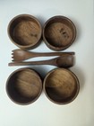 Genuion Teak.   Thailand.  Set Of 4 Wooden Bowls With one Large Fork & Spoon 