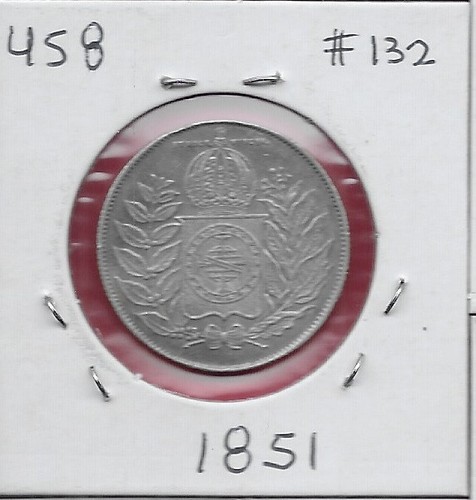 BRAZIL 500 REIS 1851 CROWNED ARMS WITHIN WREATH,DENOMINATION WITHIN LEAFY CIRCLE - Picture 2 of 2