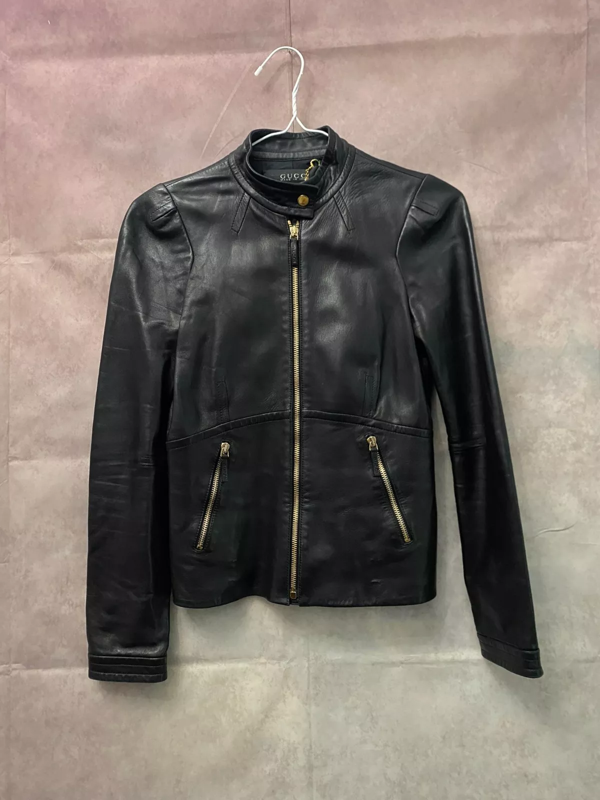 Veste en cuir Gucci vintage années 90 taille XS noire