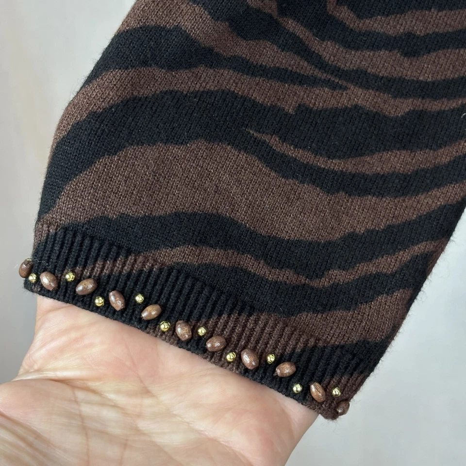 Cárdigan de algodón vintage Just B lentejuelas marrón estampado animal Y2K talla L Y2K caprichoso Foto 4 de 4