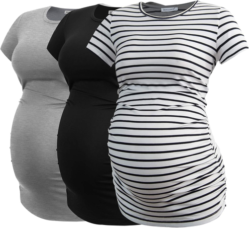 Donne Maternità Abbigliamento Top Camicia Abbigliamento Gravidanza 3-Pack