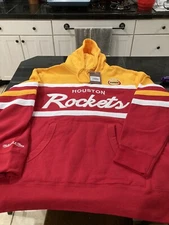 MENS Mitchell & Ness Houston Rockets Head Coach Hoodie RED/YELLOW L NWT $110
