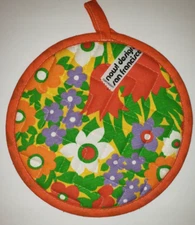 Vintage NOW Designs San Francisco Pot Holder Floral Flowers Orange Magnetic New