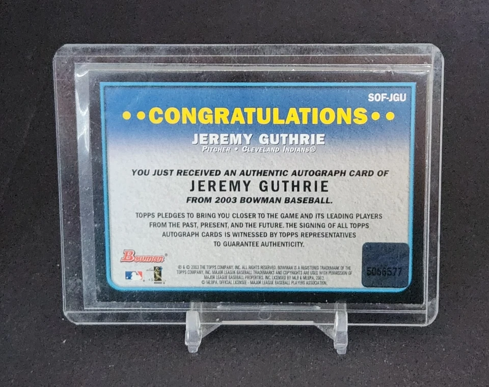 2003 Bowman Signs of the Future Jeremy Guthrie #SOF-JGU Auto - Image 2 of 2