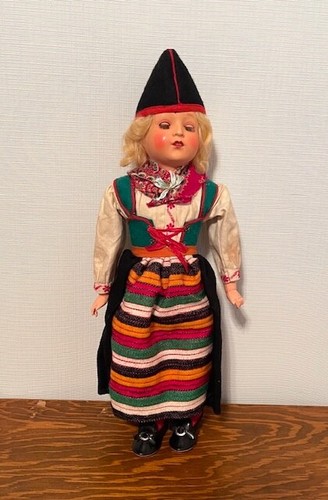 Vintage Swedish Traditionally Dressed Doll, Celluloid and Cloth, 14.5" tall