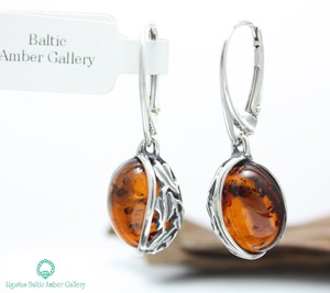 NATURAL-BALTIC-AMBER-STERLING-SILVER-925-Earrings-Droop-Dangle-Certified-amp-BOX