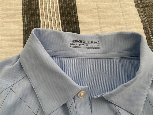 Nike Polo Shirt Mens Medium Light Blue Argyle Diamond Dri-Fit Golf Stretch - Picture 2 of 6