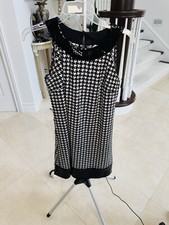 MSK Dress B & W Houndstooth Sequin Sleeveless Stretch Black Collar & Hem Sz S
