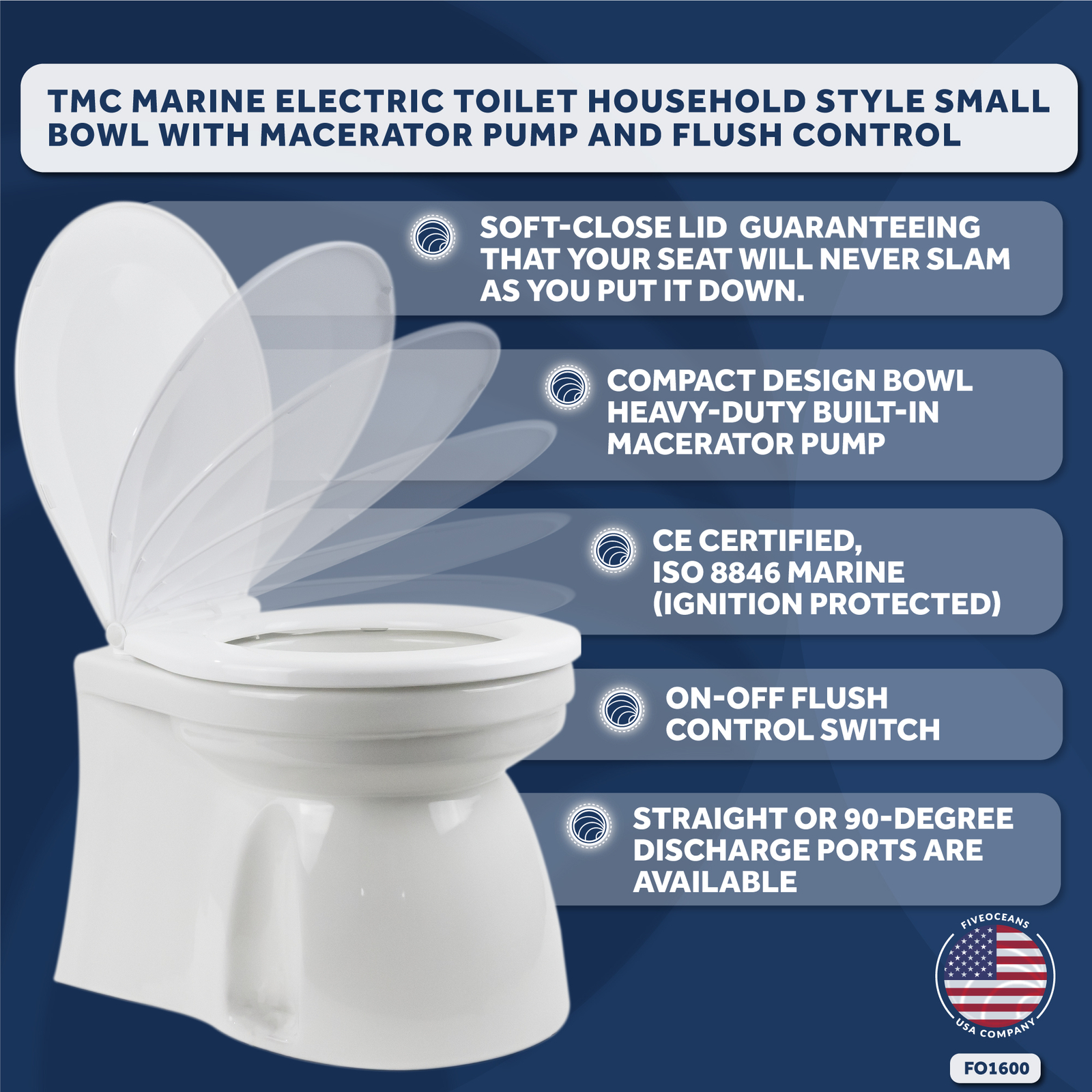 TMC Electric Marine Toilet RV Toilet Boat Toilet Hausehold Compact