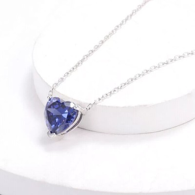 2.50Ct Heart Cut Tanzanite Solitaire Pendant 18'' Free Chain 14k White Gold Over