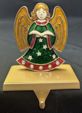 Enamel Angel Stocking Holder Weighted Metal Christmas Holiday Vintage