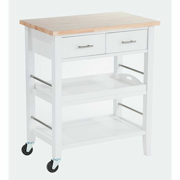 Trinity Wood Kitchen Cart w/ Drawers & Tray, White ...