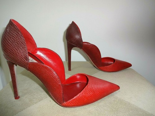 VALENTINO GARAVANI Scalloped Red/Burgundy Leather Heel Pointed Pumps 39 - Picture 5 of 7