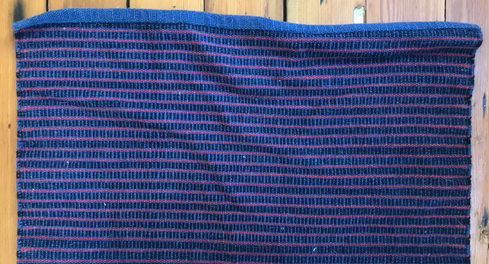 Alfombra de corredor de colección Kilim Flatweave azul marino rojo a rayas tejida 100 % lana 95 x 31 Foto 4 de 4