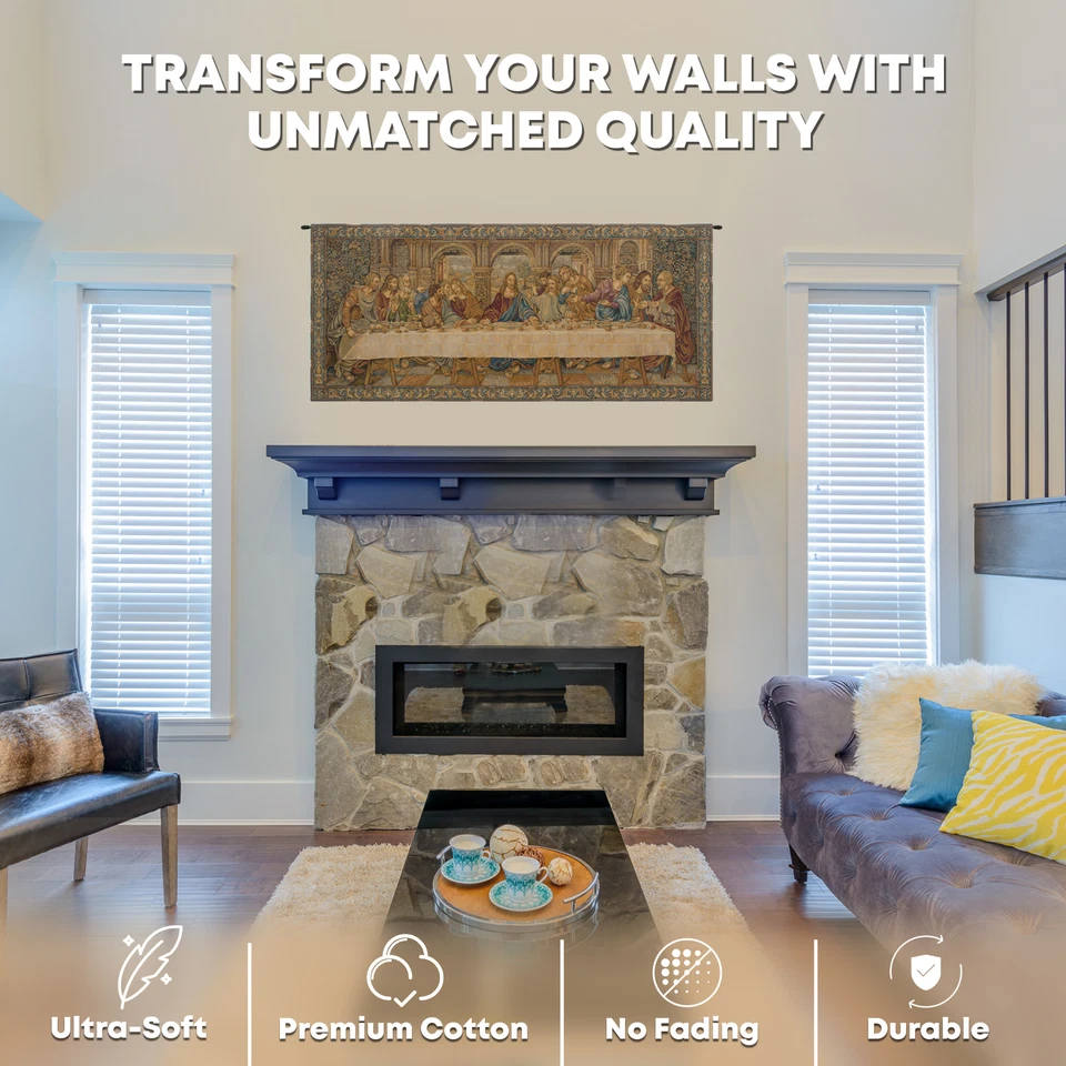 The Last Supper by Da Vinci Italian Tapestry Wall Art Hanging Decor 26x62 Inch - Image 3 of 4