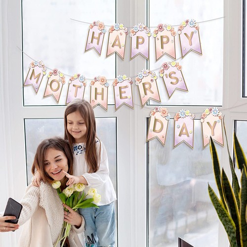 1 Set Hanging Banner Eye-catching Decorative Happy Mother's Day Hanging Flag