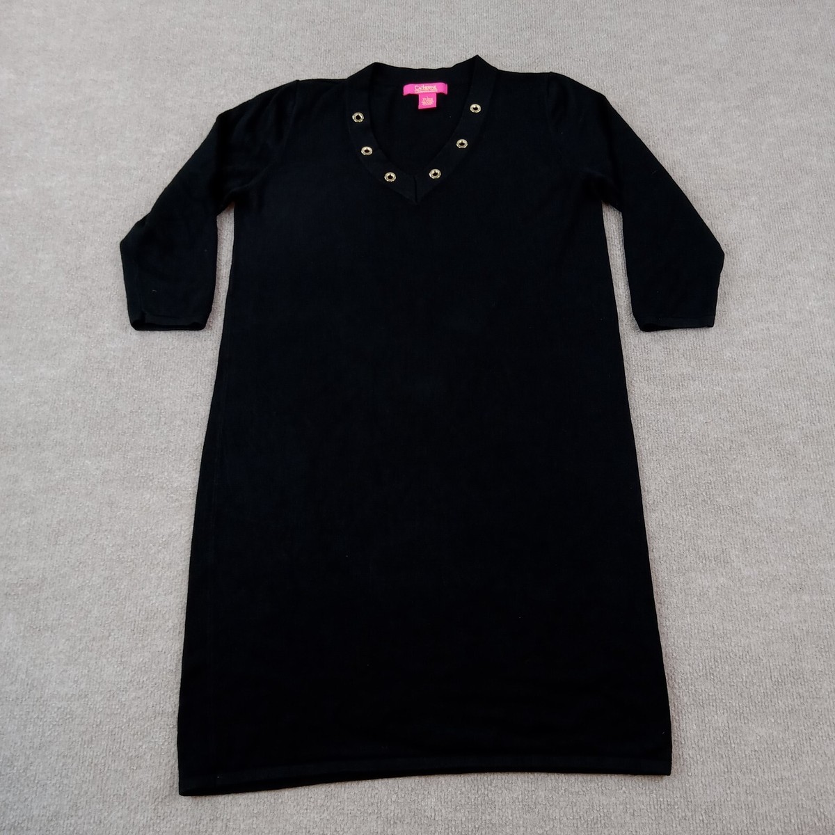 Catherine Malandrino Dress Womens Large Black Sweater Dress V- Neck Knit