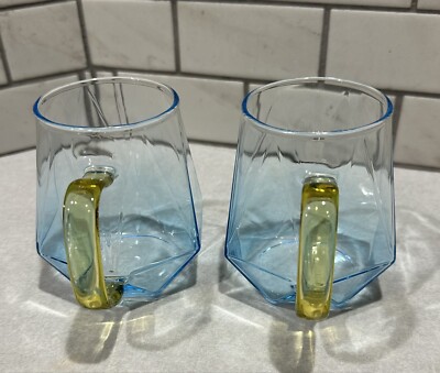 Pturey Gradient Blue Heat Resistant Glass Coffee Cups Set Of 2 Crystal Diamon...