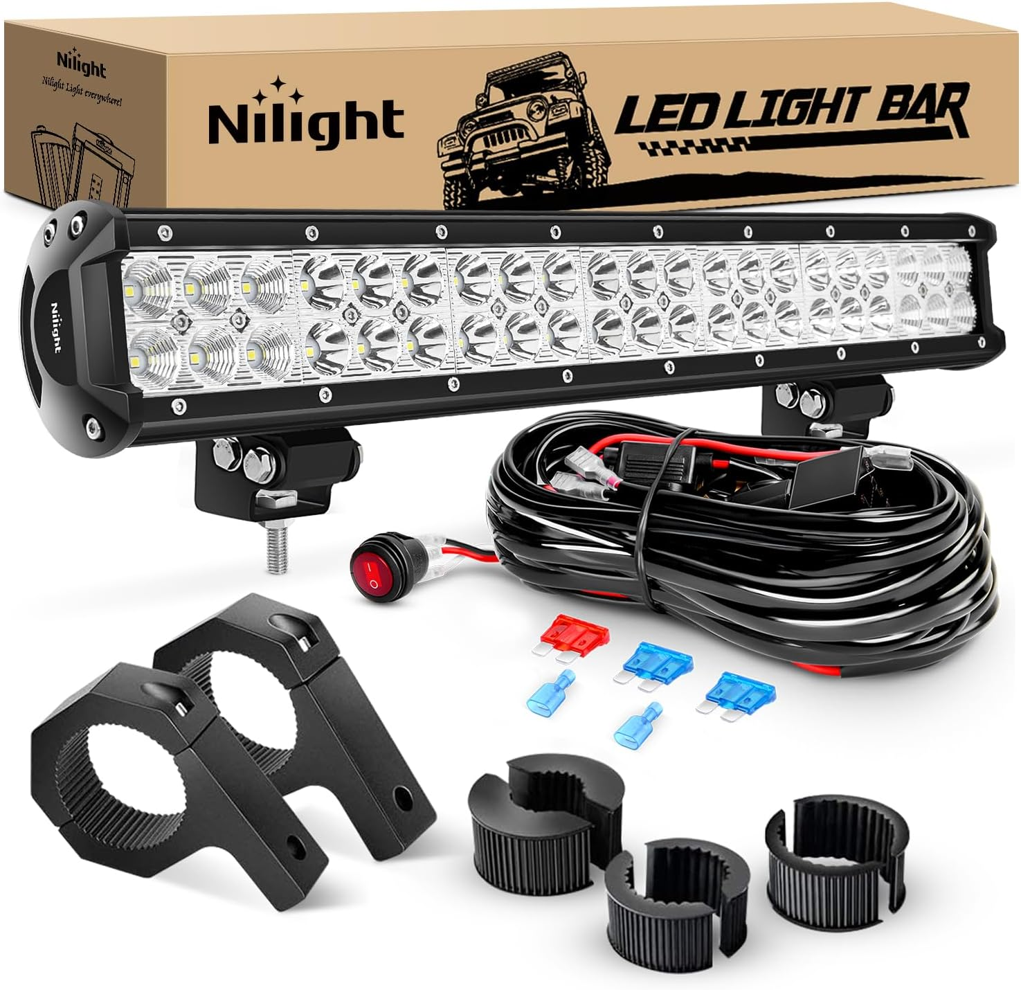 20 Inch 126W Spot Flood Combo LED Light Bars Off-Road Light Mounting Bracket Hor