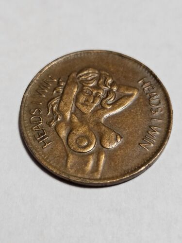 Vintage Nude Woman Heads or Tails Flip Coin Token - Picture 1 of 2