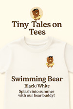 tee shirt kid Swimming Bear &ndash; Cute Embroidered Summer Tee | White