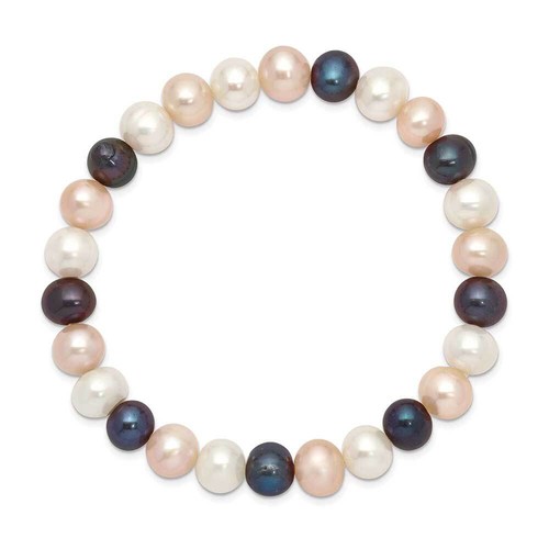 8-9mm Freshwater Cultured Pearl White/Peach/Black Pearl Stretch Bracelet 7.5" - Picture 2 of 2
