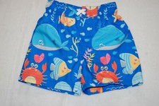 Baby Boys Swim Trunks BLUE w/ CRABS FISH SHARK WHALE OCTOPUS Sea Life SIZE 18 MO