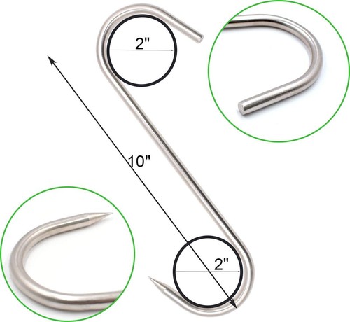 10" Meat Hook 10mm Heavy Duty Stainless Steel Butcher Hooks for Hanging Beef NEW - Picture 3 of 12