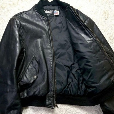 SCHOTT Vintage MA-1 Black Leather Flight Jacket Men's Size 40 #FE BBA