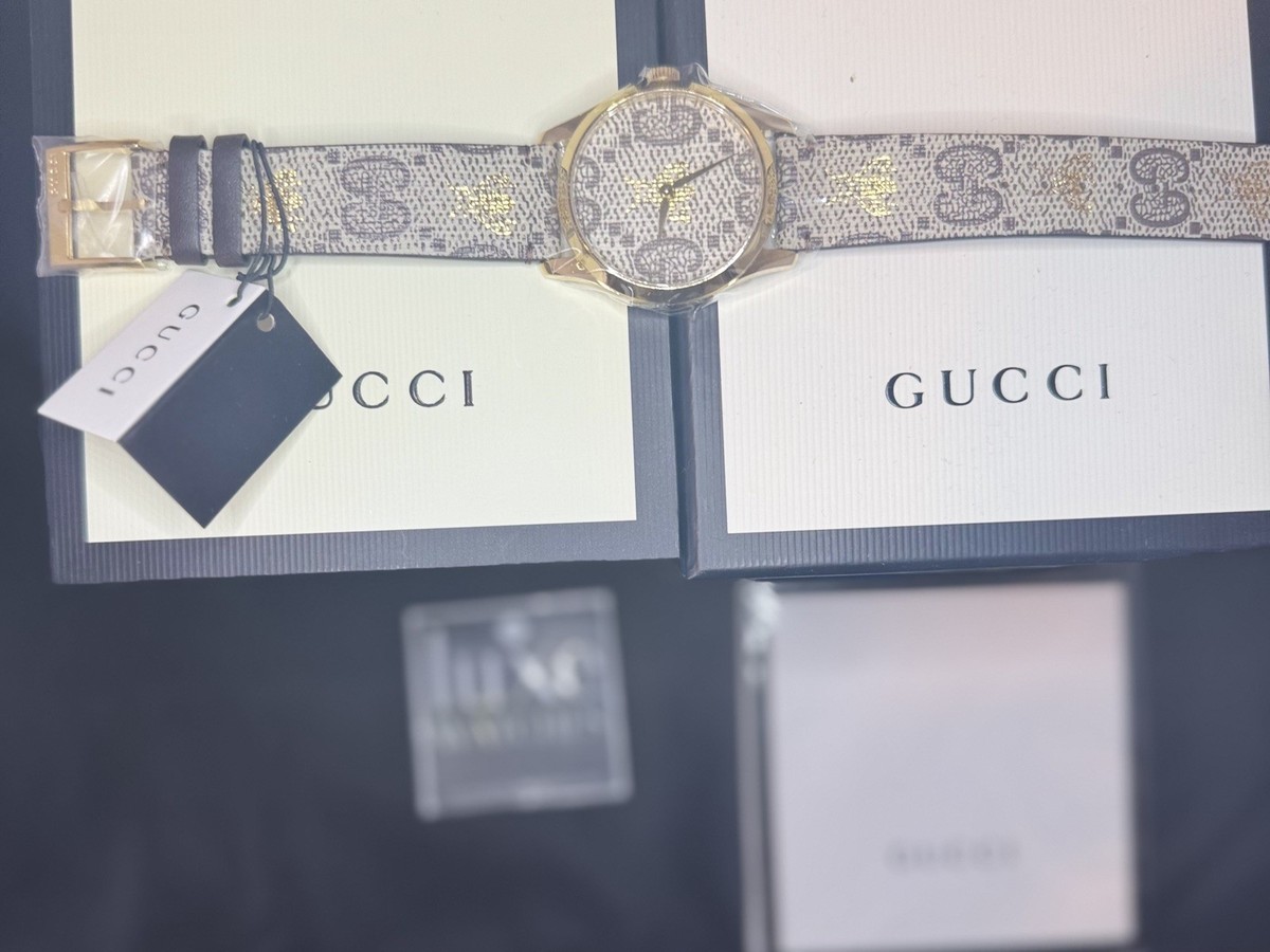 Gucci G-timeless Supreme Canvas Yellow Gold Dial 38mm 