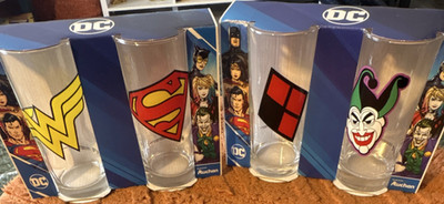 DC 4pc Clear Decorated Logo Drinking Glass Set 27cl Wonder Woman Superman