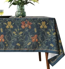 Designer Dark Blue Square Tablecloth,Vntg French Rustic Floral Pattern 55X55"
