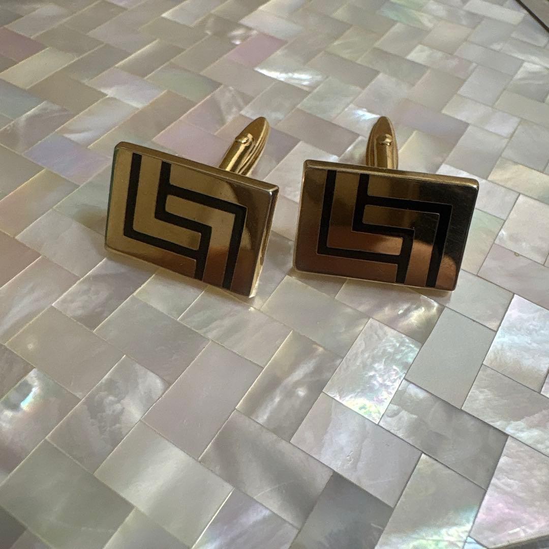Lanvin Gold Geometric Pattern Cufflinks Button -U… - image 1