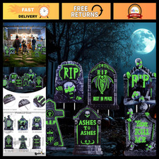 Halloween Outdoor Decorations - 6PCS Glow in the Dark Tombstones with Stakes, Sc