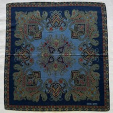 Mens Handkerchief Vintage Damask Paisley Pattern Pocket Square Navy Cotton 16"