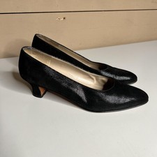 Vintage Salvatore Ferragamo Shoes Womens 7.5 Black Leather Low Heel Pumps Italy