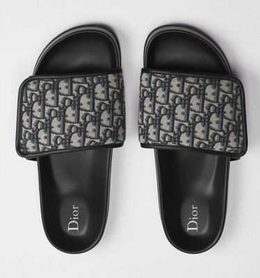 Dior Monogram Logo Slide Sandals Black/Blue/Beige Mens US 7 Women 8.5 Pre-Owned 