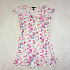 Lauren Ralph Lauren Nightgown M White Floral Short Sleeve Scoop Neck Ruffle Hem