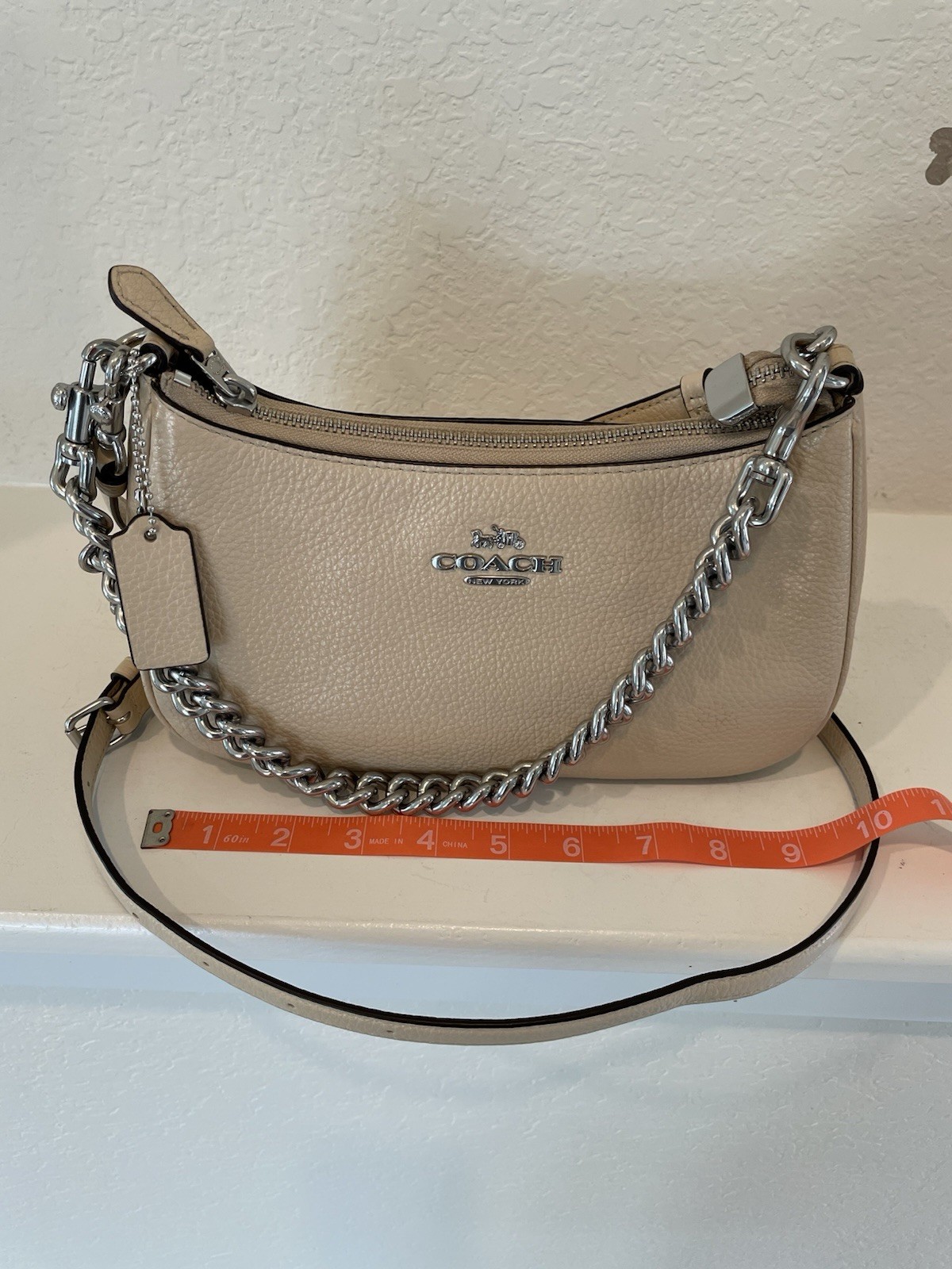 Coach Teri Tan With Silver Pebble Leather CE556 2 Ways Convertible Shoulder Bag image 8