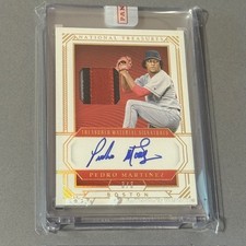 Pedro Martinez Auto Game Used Worn Jersey Logo Patch 3/3 Red Sox 2019 Treasures