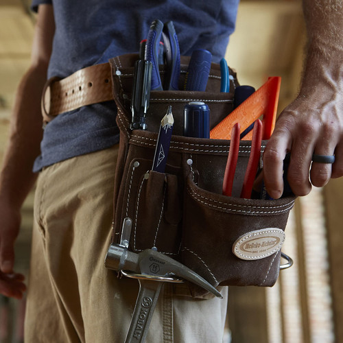 10 Pocket Carpenter's Pouch | Premium Leather Nail & Tool Bag with Reinforced...