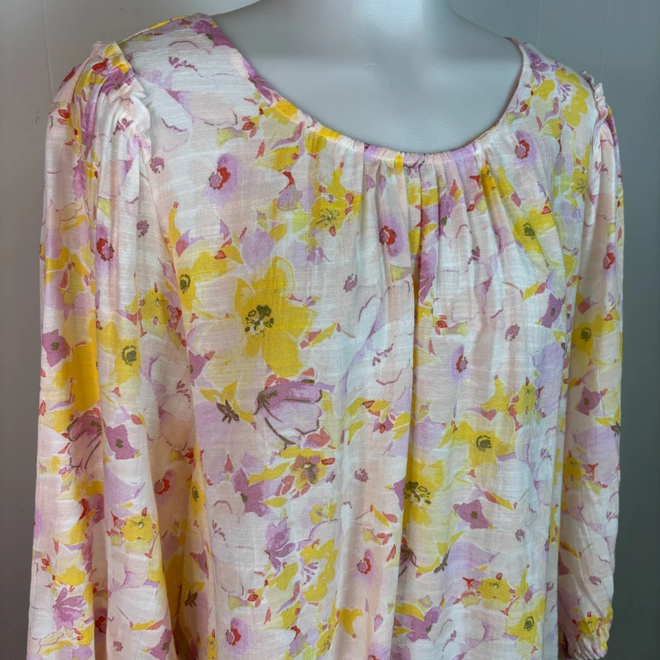 LC Lauren Conrad Топ XL женский цветочный 3/4 рукав блузка розовый желтый - Изображение 2 из 4