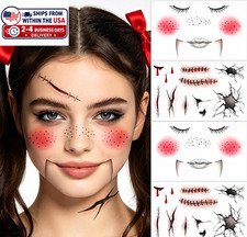 Halloween Creepy Doll Face Makeup Temporary Tattoos for Women and girls
