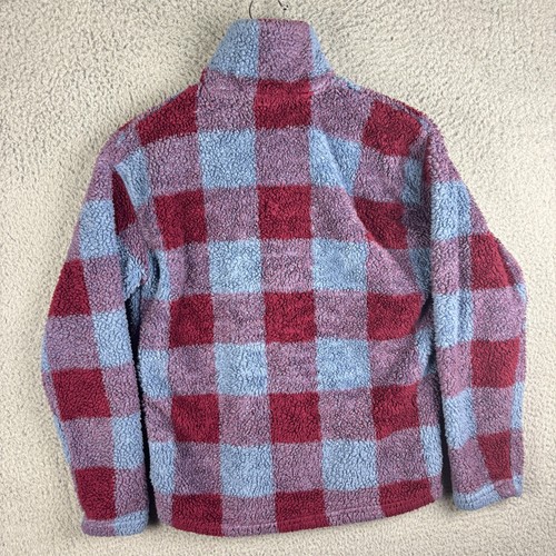 Eddie Bauer Jacket Women's Small Fleece 1/4 Zip Pullover Blue Red Check Plaid - Picture 2 of 14