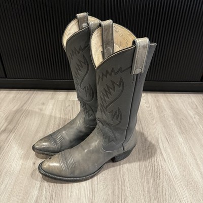 Vintage Bona Allen Cowboy Boots Mens Grey Leather Pull On Size 9 D USA