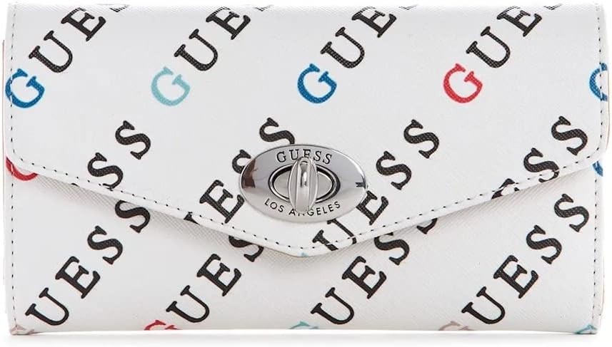 NEW GUESS Women's willie Turn Lock Logo Print Wallet Clutch Bag White