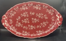 Temp-Tations Floral Lace Cranberry Red 19" X  11 1/4 Platter RARE