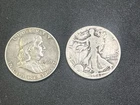 Lot Of 2 Silver Coins 1960 Franklin Half & 1942 Walking Liberty Half Dollars