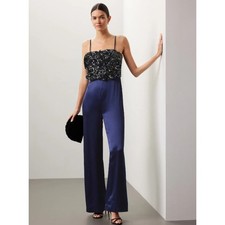 Badgley Mischka Rose Sequin Jumpsuit Womens 6 Glam Night Luxe Eveningcore
